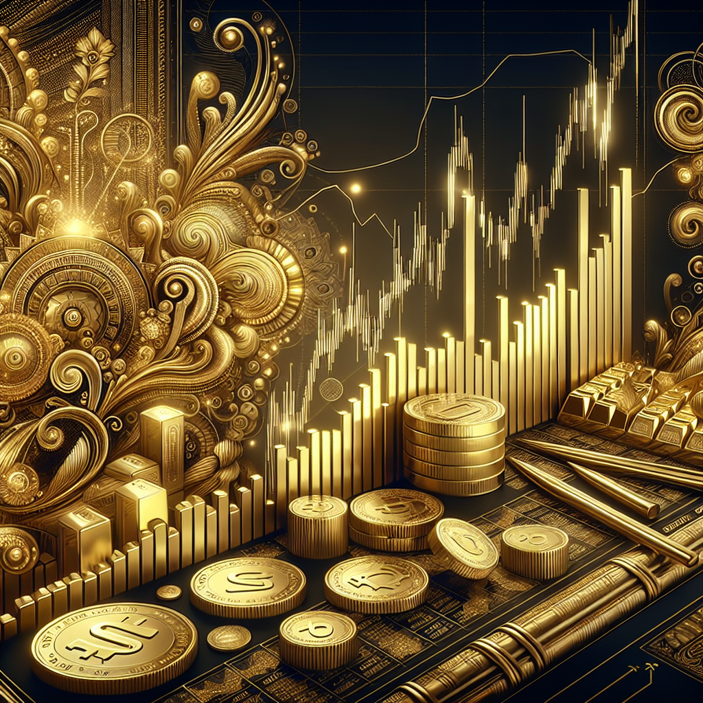 A sophisticated illustration for a blog post about advanced trading strategies for gold, featuring golden elements and financial symbols.