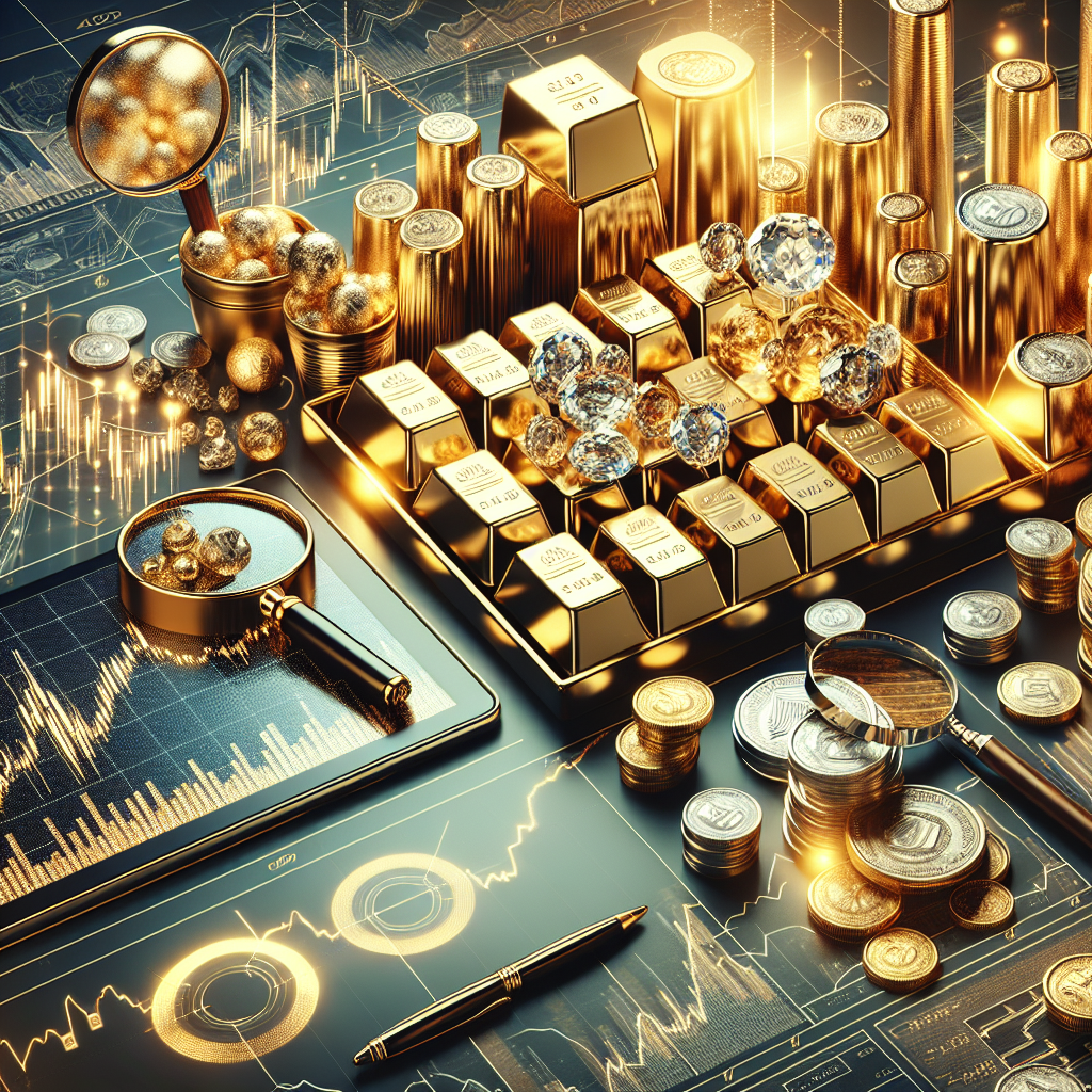 An elegant illustration comparing gold and silver trading strategies, featuring golden and silver bars, candlestick charts, and analytical tools in a sophisticated layout.